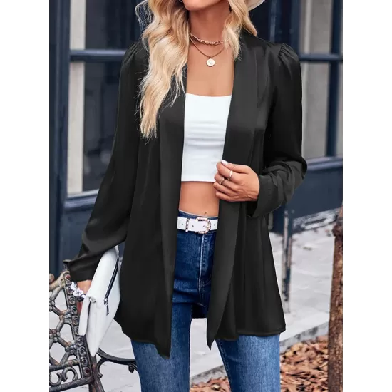 Solid Color Long Sleeves Loose Collarless Outerwear