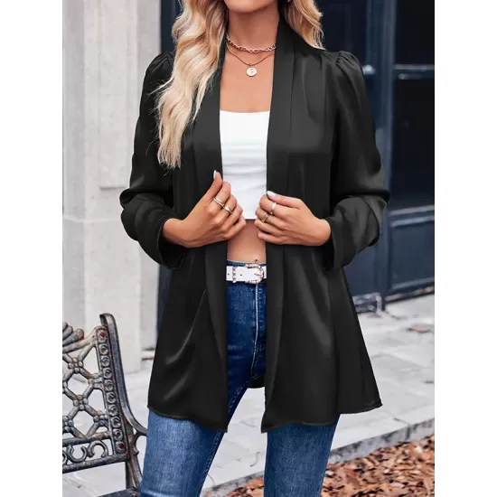 Solid Color Long Sleeves Loose Collarless Outerwear