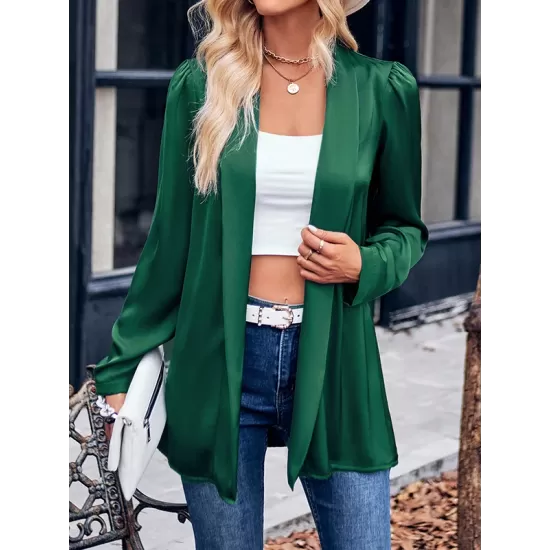 Solid Color Long Sleeves Loose Collarless Outerwear