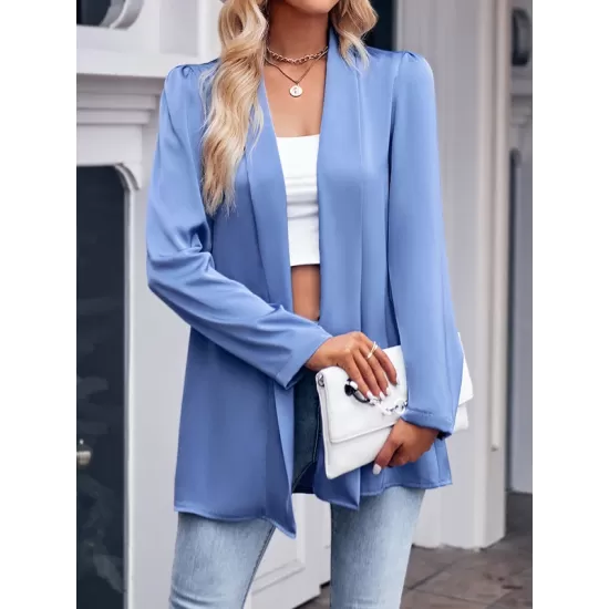 Solid Color Long Sleeves Loose Collarless Outerwear