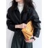 Solid Color Zipper Long Sleeves Loose Lapel Collar Outerwear Jackets&Coats