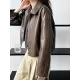 Solid Color Zipper Long Sleeves Loose Lapel Collar Outerwear Jackets&Coats