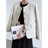 Buttoned Solid Color Long Sleeves Loose Round-Neck Outerwear