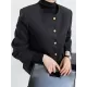 Buttoned Solid Color Long Sleeves Loose Round-Neck Outerwear