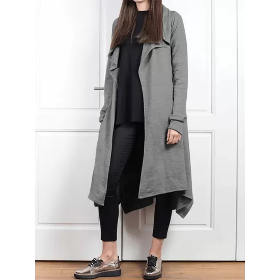 Irregular Clipping Long Sleeves Solid Color Hooded Outerwear