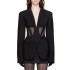 Buckle Gauze See-Through Solid Color Split-Joint Long Sleeves Notched Collar Blazer