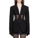 Buckle Gauze See-Through Solid Color Split-Joint Long Sleeves Notched Collar Blazer