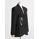 Buckle Gauze See-Through Solid Color Split-Joint Long Sleeves Notched Collar Blazer