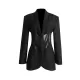 Buckle Gauze See-Through Solid Color Split-Joint Long Sleeves Notched Collar Blazer