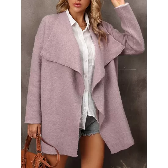 Solid Color Batwing Sleeves Long Sleeves Lapel Outerwear