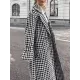 Houndstooth Split-back Split-Joint Tied Waist Long Sleeves Loose Lapel Trench Coats