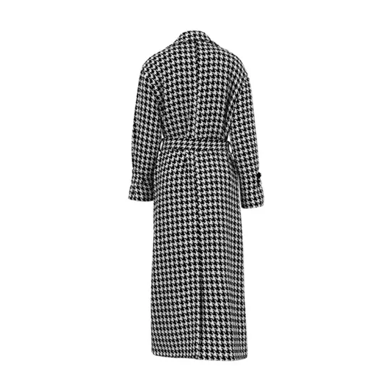 Houndstooth Split-back Split-Joint Tied Waist Long Sleeves Loose Lapel Trench Coats