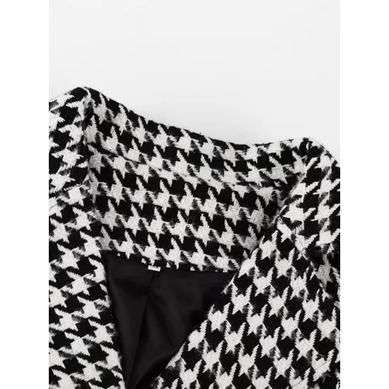 Houndstooth Split-back Split-Joint Tied Waist Long Sleeves Loose Lapel Trench Coats