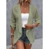 Buttoned Hollow Jacquard Solid Color Long Sleeves Loose Collarless Outerwear