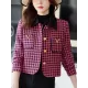 Buttoned Houndstooth Pockets Split-Joint Long Sleeves Plus Size Lapel Outerwear