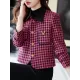 Buttoned Houndstooth Pockets Split-Joint Long Sleeves Plus Size Lapel Outerwear