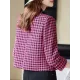 Buttoned Houndstooth Pockets Split-Joint Long Sleeves Plus Size Lapel Outerwear