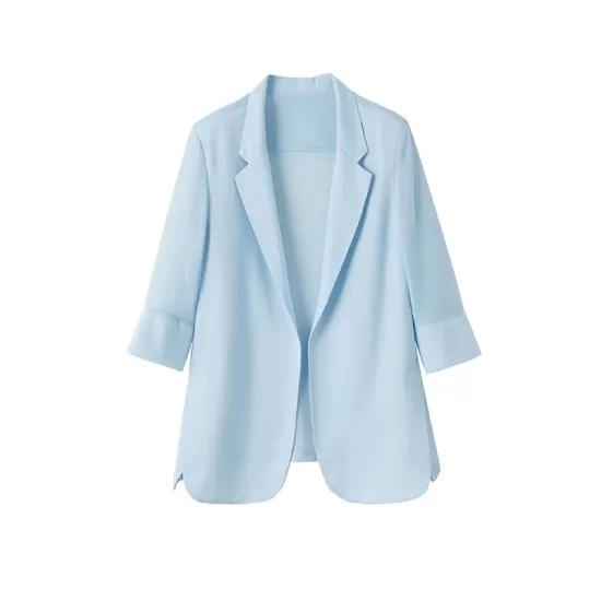 Solid Color Split-Side Sun Protection Long Sleeves Loose Notched Collar Outerwear Blazer