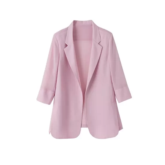 Solid Color Split-Side Sun Protection Long Sleeves Loose Notched Collar Outerwear Blazer