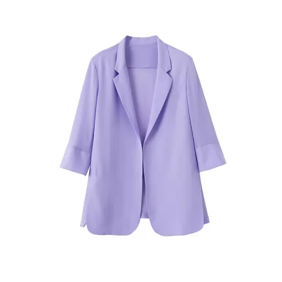 Solid Color Split-Side Sun Protection Long Sleeves Loose Notched Collar Outerwear Blazer