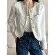 Buttoned Pockets Split-Joint Long Sleeves Loose Round-neck Outerwear