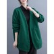 Pockets Solid Color Long Sleeves Loose Collarless Outerwear