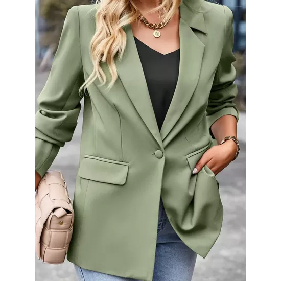 Solid Color Split-Joint Long Sleeves Loose Lapel Outerwear Blazer