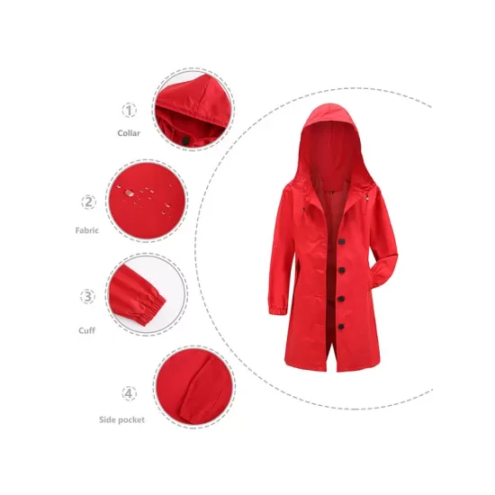 Buttoned Drawstring Elasticity Hooded Pockets Split-Back Waterproof Long Sleeves Loose High-Neck Trench Coats