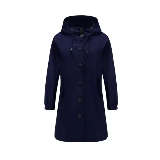 Buttoned Drawstring Elasticity Hooded Pockets Split-Back Waterproof Long Sleeves Loose High-Neck Trench Coats