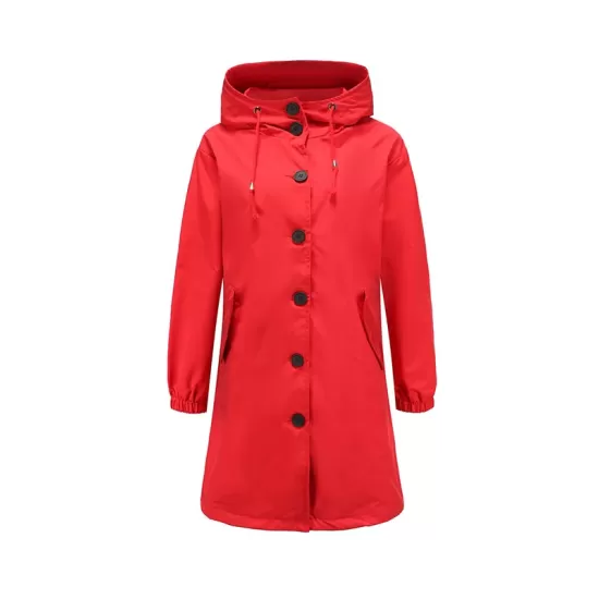 Buttoned Drawstring Elasticity Hooded Pockets Split-Back Waterproof Long Sleeves Loose High-Neck Trench Coats