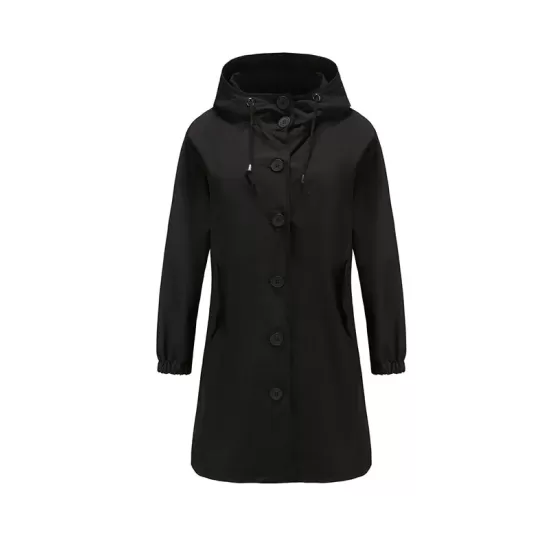 Buttoned Drawstring Elasticity Hooded Pockets Split-Back Waterproof Long Sleeves Loose High-Neck Trench Coats