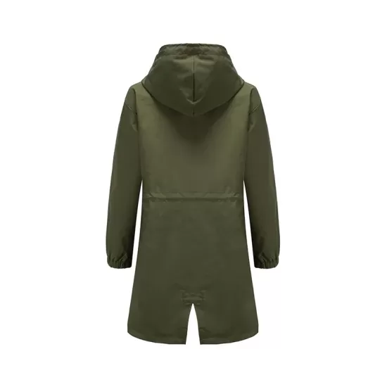 Buttoned Drawstring Elasticity Hooded Pockets Split-Back Waterproof Long Sleeves Loose High-Neck Trench Coats