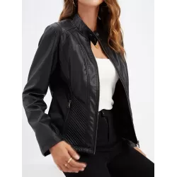 Buttoned Pockets Split-Joint Zipper Long Sleeves Plus Size Stand Collar Outerwear Jackets