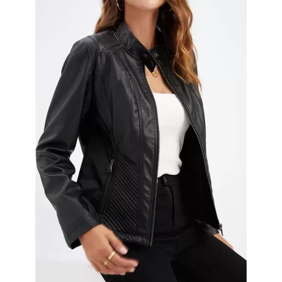 Buttoned Pockets Split-Joint Zipper Long Sleeves Plus Size Stand Collar Outerwear Jackets