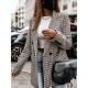 Buttoned Houndstooth Long Sleeves Loose Notched Collar Outerwear Blazer