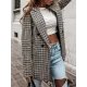 Buttoned Houndstooth Long Sleeves Loose Notched Collar Outerwear Blazer