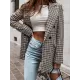 Buttoned Houndstooth Long Sleeves Loose Notched Collar Outerwear Blazer