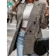 Buttoned Houndstooth Long Sleeves Loose Notched Collar Outerwear Blazer