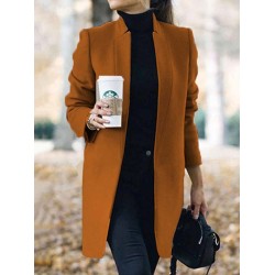 Long Sleeves Solid Color Split-Joint Stand Collar Outerwear Woolen Coat