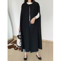 Solid Color Loose Sleeveless Round-Neck Outerwear Cape