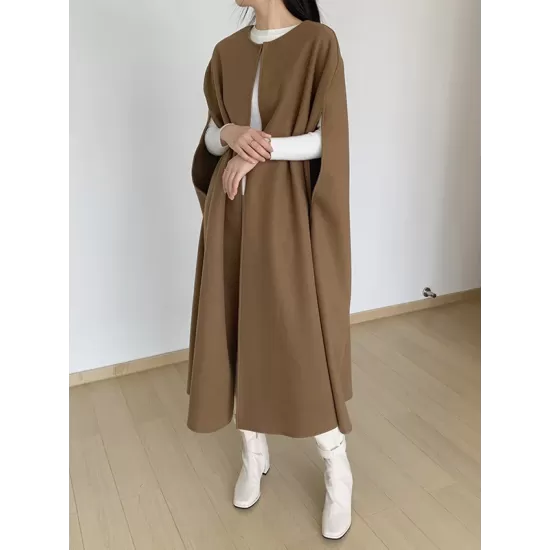 Solid Color Loose Sleeveless Round-Neck Outerwear Cape