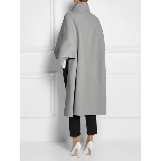 Batwing Sleeves High-Low Split-Joint High-Neck Cape Woolen Coat