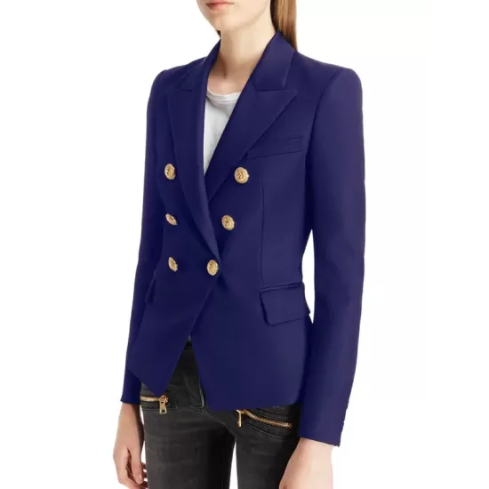 Buttoned Long Sleeves Notched Collar Outerwear Blazer