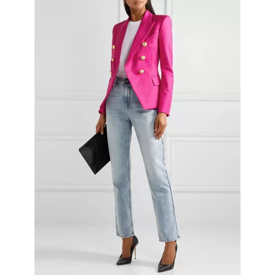 Buttoned Long Sleeves Notched Collar Outerwear Blazer