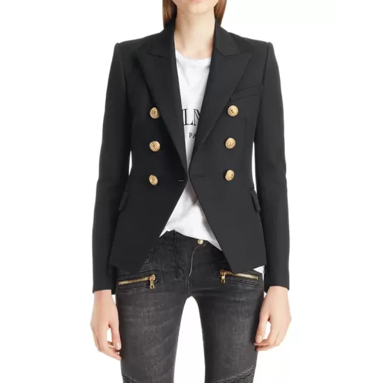 Buttoned Long Sleeves Notched Collar Outerwear Blazer