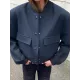 Buttoned Pockets Solid Color Long Sleeves Loose Round-Neck Outerwear Jackets