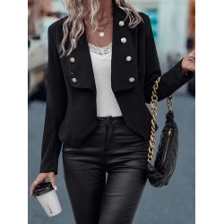 Buttoned Split-Joint Long Sleeves Skinny Lapel Outerwear Blazer