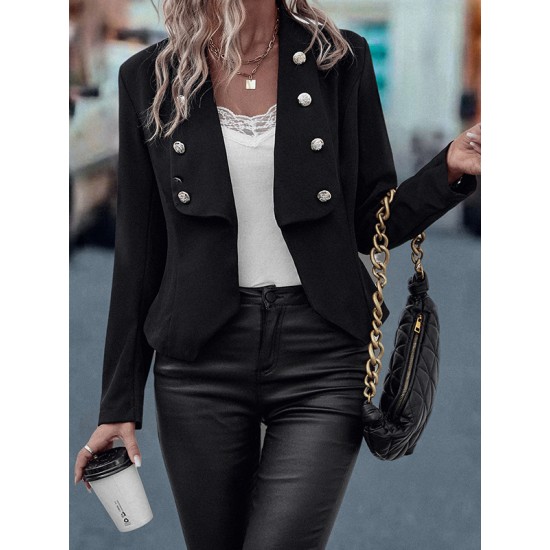 Buttoned Split-Joint Long Sleeves Skinny Lapel Outerwear Blazer