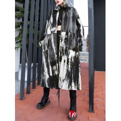 Long Sleeves Loose Drawstring Split-Joint Zipper Round-Neck Trench Coats