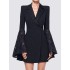 Asymmetric Buttoned Solid Color Split-Joint Flared Sleeves Long Sleeves Notched Collar Outerwear Blazer